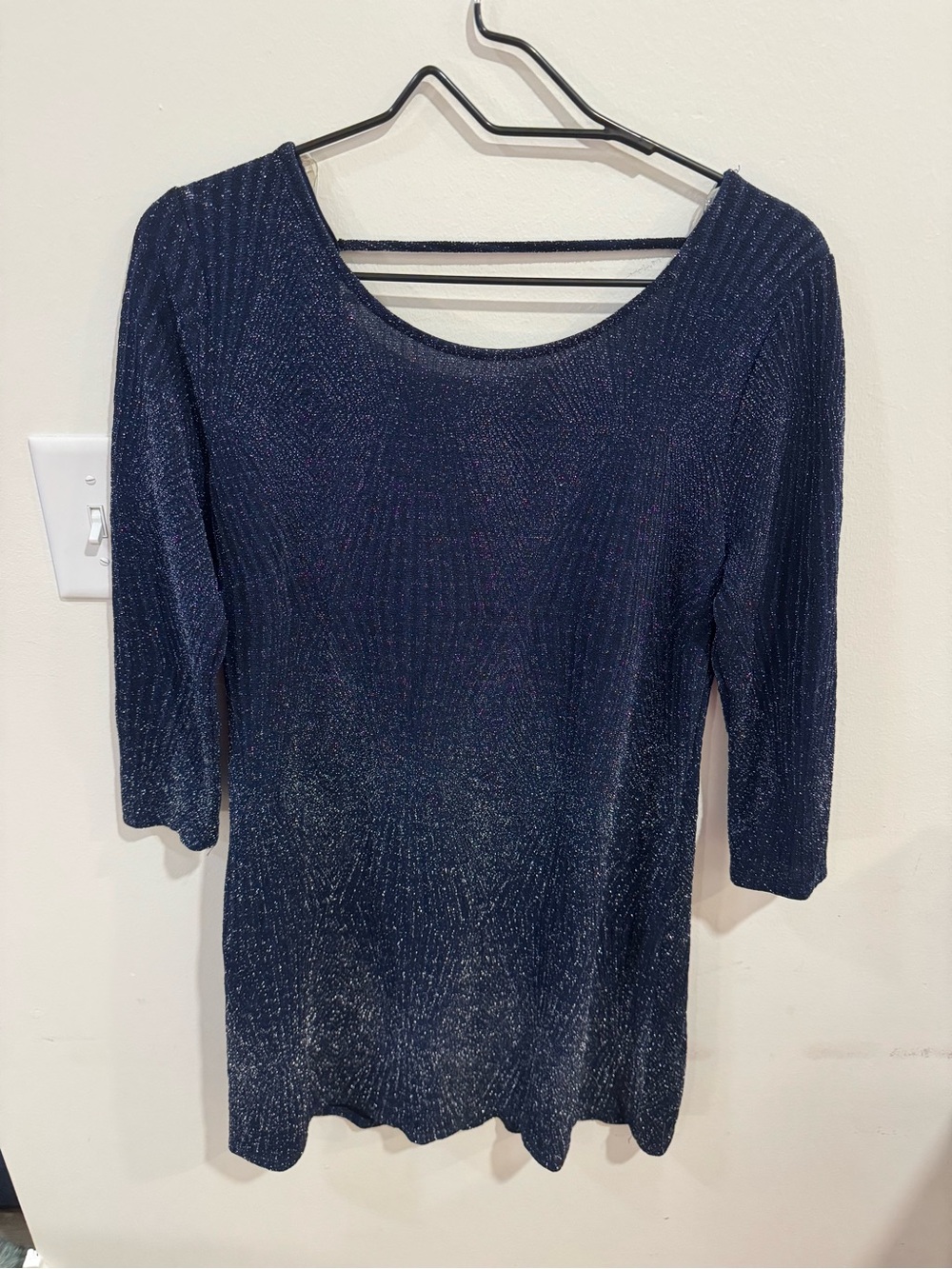 Three Hearts Navy Metallic Scoop Neck Sweater